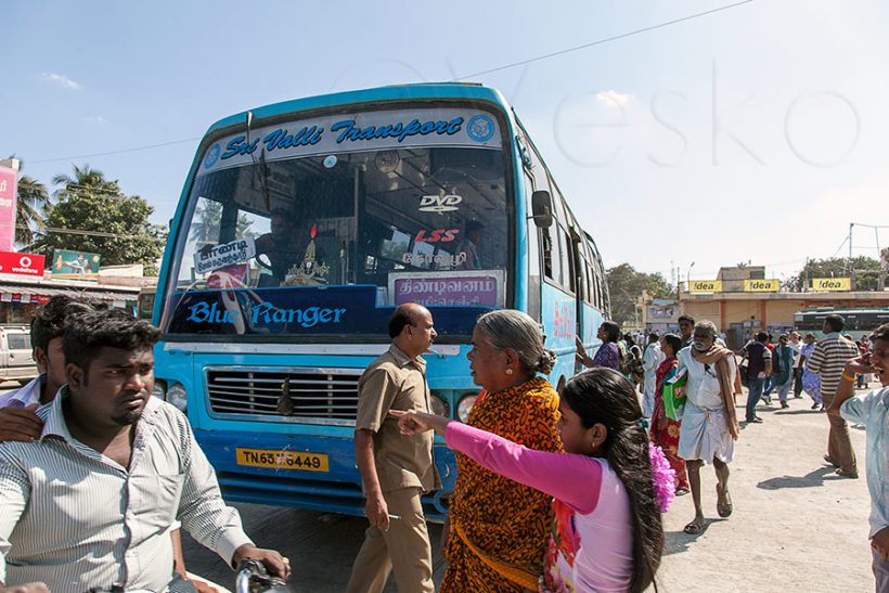 The conductor of a bus (the man in uniform) is one very important official in the Tamil Nadu public bus system. I learned to put all of my trust on them.