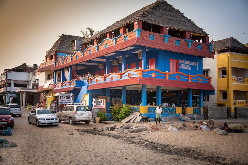 ... passing a colourful restaurant.