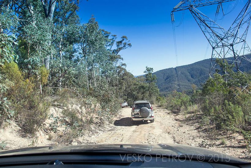Driving on the Powerline Trail.