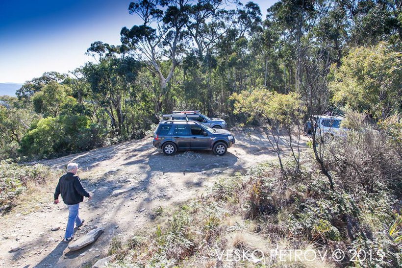 Mike's and Vesko's Freelanders 2 are dangerously leaning backwards. Luckily we have applied the handbrakes properly.